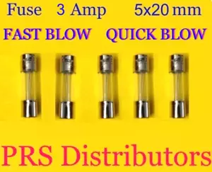 Fusibile 3A 250V 5X20mm FAST BLOW QUICK BLOW fusibile vetro 3 Amp 5 pezzi VENDITORE USA - Foto 1 di 3