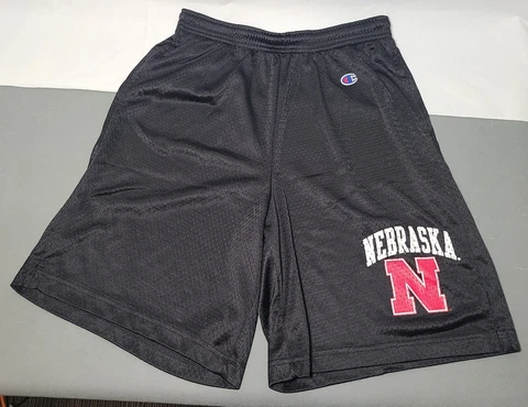 Champion University of Nebraska Black Mesh Shorts Men's Size Medium ~ Used Cover