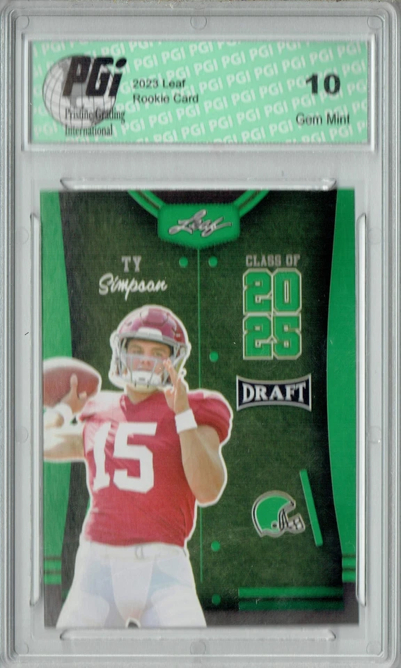 Ty Simpson 2023 Leaf Football #85 Green SP Class of 2025 Rookie Card PGI 10 - Image 1 of 1