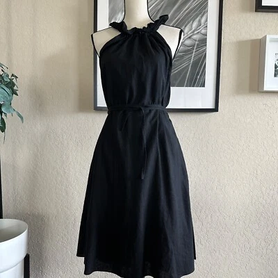 NOVO Vestido Halter Banana Republic Factory Preto Mescla de Linho Pequeno Médio - Imagem 1 de 4