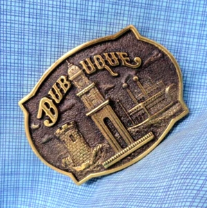 Dubuque Belt Buckle Iowa #RC Mississippi River Brass Vtg Heritage Mint .NOX544 - Picture 1 of 9