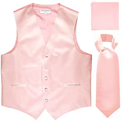 New Men's Pink formal vest Tuxedo Waistcoat ascot & hankie set prom wedding  - Image 1 of 4