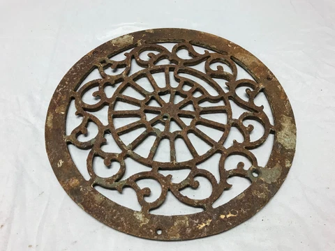 Antique VTG 12" Round Cast Iron Heat Grate Floor Register Grill Cover 1005-23B Cover