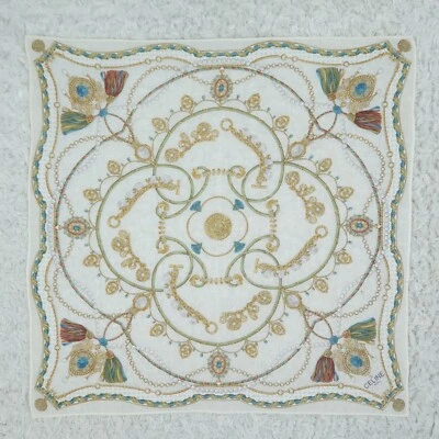 M751 CELINE Blanco Algodón Bufanda Bufandas Bolsillo Cuadrado 18" X 18" Foto 1 de 4