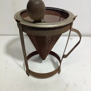 Vintage Metal Chinois Sieve Colander Cone-Shaped Strainer Wood Pestle w/Stand - Picture 1 of 5