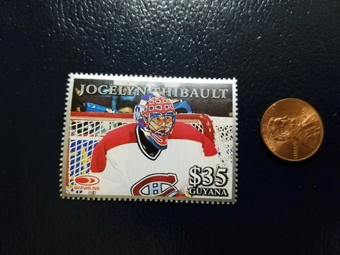 Jocelyn Thibault Montreal Canadiens Donruss Guyana Silver Perforated Stamp WOW Cover