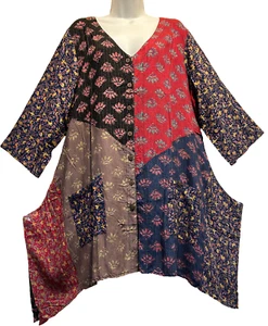 Nwt SACRED THREADS hippie patch boho funky rayon hanky TOP TUNIC XL Free shippin - Picture 1 of 5
