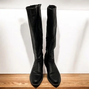 Bamboo Montage-77 Women's 7.5 Riding Boot Black Leather Side Zip Pull-On Boots - Picture 1 of 9