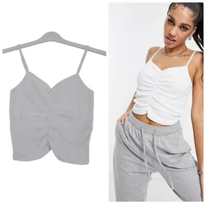 Top Cami bianco a costine ASOS taglia 4 cinturini arricciati Y2K streetwear - Foto 1 di 10