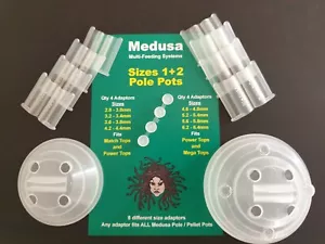 Medusa Pole Pots Size 1 + 2  S  M  Cups includes ALL 8 Different Size Adaptors - Picture 1 of 16