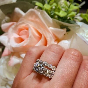 3.10Ct Round Cut Moissanite 14k White Gold Plated Engagement Ring Wedding Set 7 - Picture 1 of 2