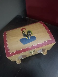 Hand Painted Wooden Portuguese Box Folk Art Jewelry Trinket Chest Rooster Design - Picture 1 of 13