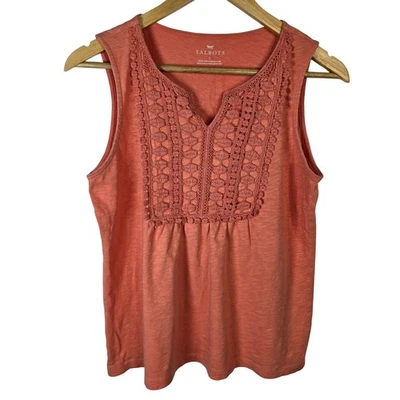 Talbots Coral Crochet V Neck Sleeveless Top Women Size S 100% Cotton - Image 1 of 3