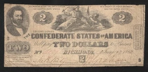 T-42 1862 $2 CONFEDERATE CURRENCY  CIVIL WAR TWO DOLLAR BILL 17889-30 - Picture 1 of 2