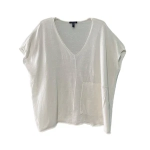 Top tunica Eileen Fisher donna lino biologico cotone slub scollo a V bianco taglia 2XL - Foto 1 di 16