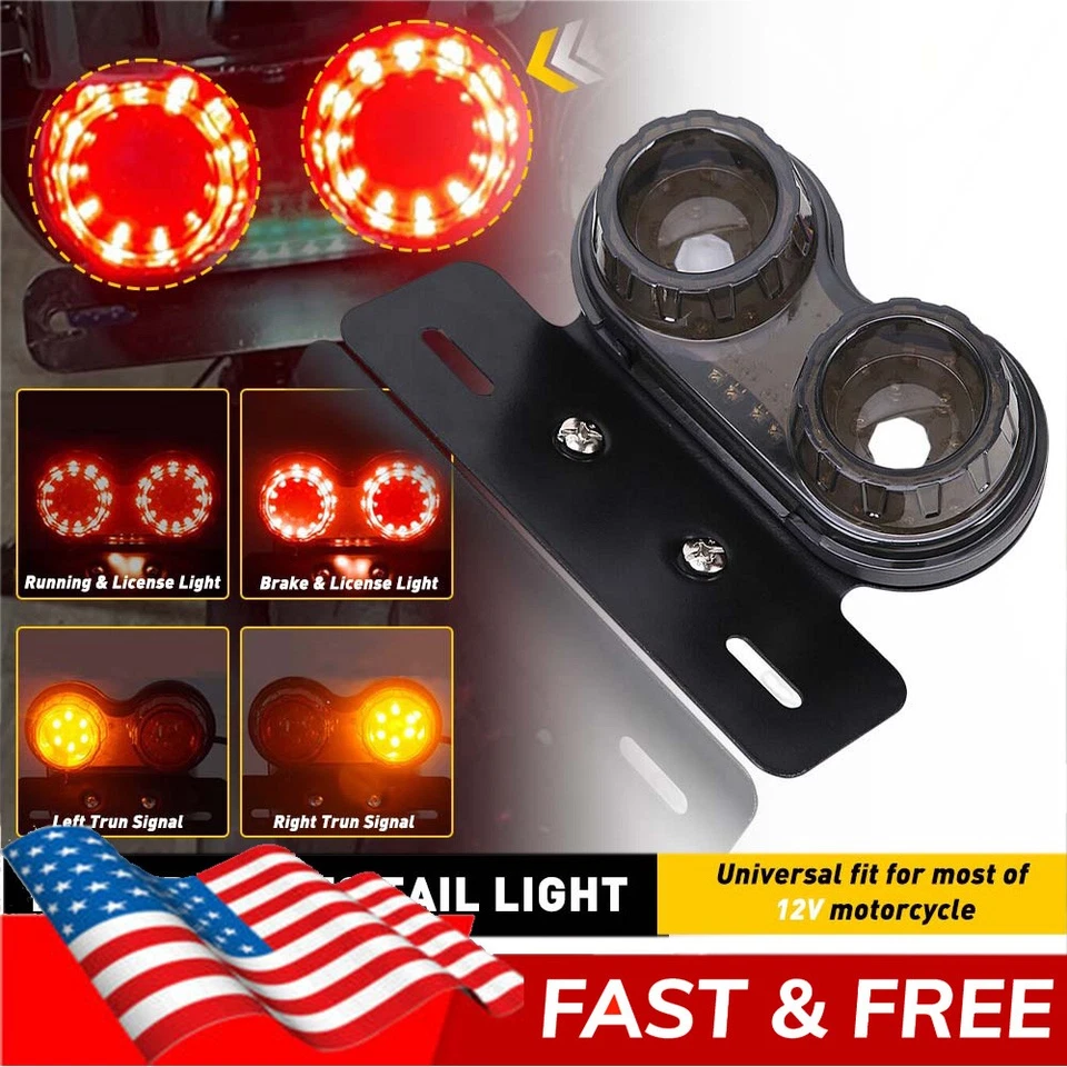 Motorcycle LED Double Tail Light Turn Signal Brake Plate ATV License Plate Light - Imagem 1 de 4