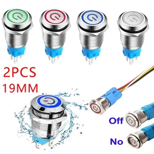 2Pz Interruttore di Bloccaggio 19mm 12V LED ON OFF Pulsante Interruttore di Alimentazione con Filo NUOVO - Foto 1 di 10