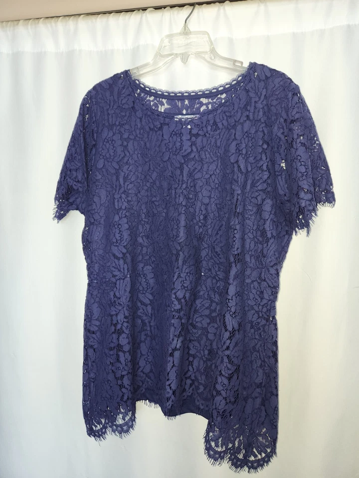 Женская кружевная блузка Isaac Mizrahi - темно-синяя - Изображение 1 из 3