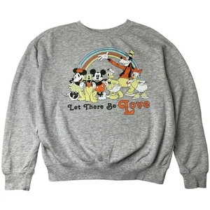 Disney Mickey Mouse Sweater Womens Size M Rainbow Let There Be Love Grey Jumper - Picture 1 of 7