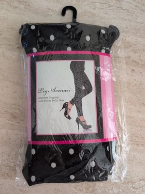 Black And White Seamless Leggings With Woven Polka Dots By Leg Avenue #13539 New - Image 1 of 4