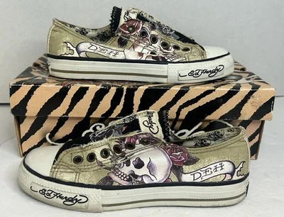 Tenis grunge vintage Y2K Ed Hardy de lona con estampado de tatuajes para mujer talla 5 Foto 1 de 4