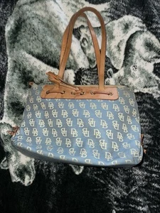 Dooney & Bourke Women's Blue Tote Bag with Tan Trim Signature Logo - Picture 1 of 11