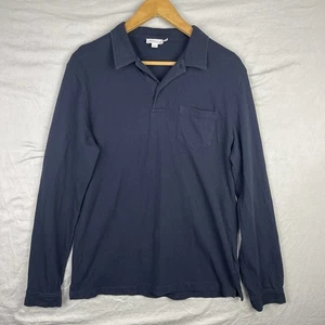 Sunspel Hemd Herren Medium Polo Navy Blau Langarm Knopf Kragen Strick Freizeit - Bild 1 von 9