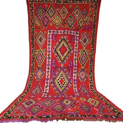 Vintage Boujaad Rug Moroccan Berber Kilim Handmade Tribal Coral Wool Rug Carpet - Image 1 of 4
