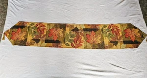 Fall Tapestry Table Runner Leaves Orange Yellow Green Brown Tassle 68"× 13" EUC  - Picture 1 of 14