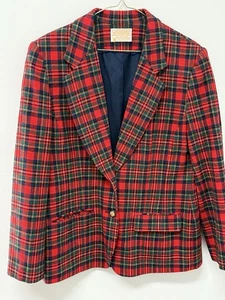 Giacca blazer Pendleton vintage rosso a quadri tartan lana vergine donna taglia 12 USA - Foto 1 di 6