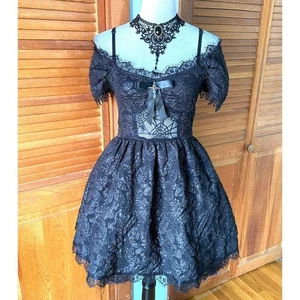 Gothic Victorian Lolita EGL Flower Spiderweb Midnight Fairy Dress + Petticoat S - Bild 1 von 12