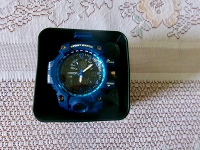 Sanda men's sport watch blue water resistant green light 1/100 chronograph New - Image 1 of 4