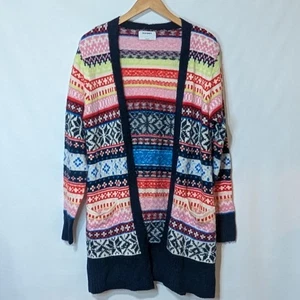 Old Navy L blau rot rosa Fair Isle gestreifter offener Cardigan Pullover, so weich! - Bild 1 von 9