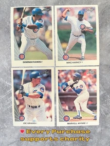 Lote de 4 tarjetas Leaf Chicago Cubs 1990 Joe Girardi radiocontrol novato casi nuevo Mike Harkey - Imagen 1 de 3