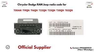 CHRYSLER JEEP RAM DODGE RADIO UNLOCK CODE ✅ T00AM ✅ T**QN ✅ T00 ✅ 100%✅ - Picture 1 of 3