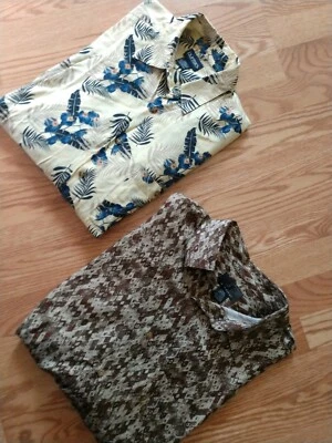 MEN'S SIZE L SHIRT (2) HAWAIIAN PURITAN & J. FERRAR SHORT SLEEVE RAYON POCKET  - Image 1 of 4