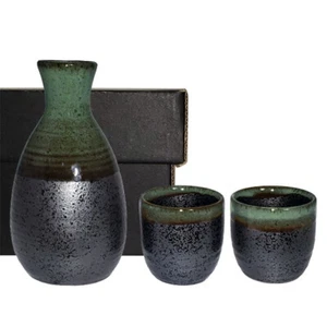 3er SET japanische Sushi-Sake-Flasche und Tassen grün schwarz matt Made in Japan - Bild 1 von 1