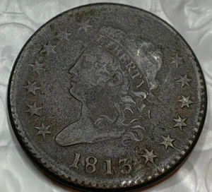 1813 Classic Head Large Cent Awesome Coin F+/VF Details Full Liberty And Rims B1 - Picture 1 of 2