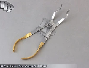 IV Type Rubber Dam Clamp Forceps Gold Plated Handle Surgical Instruments - Picture 1 of 3