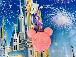 Disney Parks Mickey Mouse Snacks Macaron Pink Glitter Christmas Ornament NWT - Picture 1 of 1