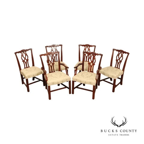 Kindel Chippendale Style Set Six Mahogany Dining Chairs Cover