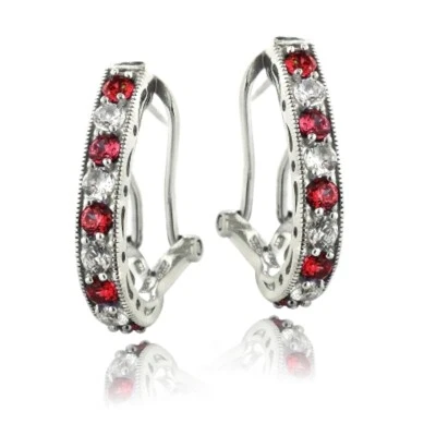 925 Silver 2.5ct Lab Created Ruby & White Sapphire Oval Clutchless Earrings - Image 1 of 3