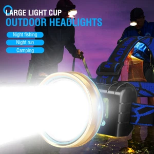 Super Bright LED Headlamp Rechargeable Headlight Head Torch Large Light Cup Lamp - Picture 1 of 12