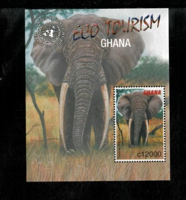 Ghana 2002 - Elefantes de turismo ecológico - Hoja de estampillas de recuerdo - Scott #2332 - MNH Foto 1 de 1