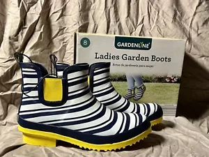 Waterproof Boots Ladies Garden Boots Ankle High Rain Boots - Cushioned - Striped - Picture 1 of 10