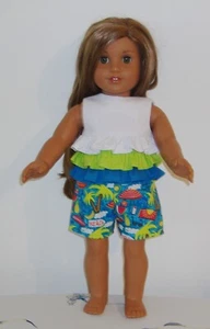 18" Doll Summer Beach Print Shorts & Ruffle Top Set (Fits American Girl) - Cute! - Picture 1 of 1