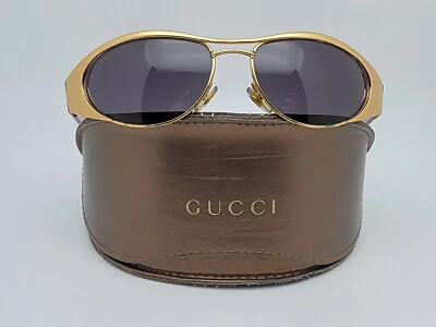 Gucci GG2381/S 032 Gold Black Frame Grey Lens Aviator Sunglasses w/ Case Italy - Image 1 of 4