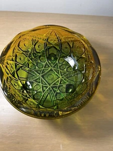 Vintage Jeanette Glass Yellow Amber Green Footed Candy Dish - Picture 1 of 6