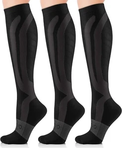 3 Pairs Compression Socks(20-30 mmHg) for Women and Men, fit for Running, Flight - Picture 1 of 9