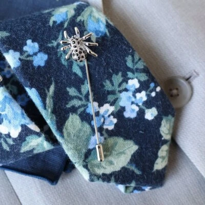 Amazing Round Cut White Sapphire & Black Onyx Spider Design Men's Lapel Pin - Image 1 of 4